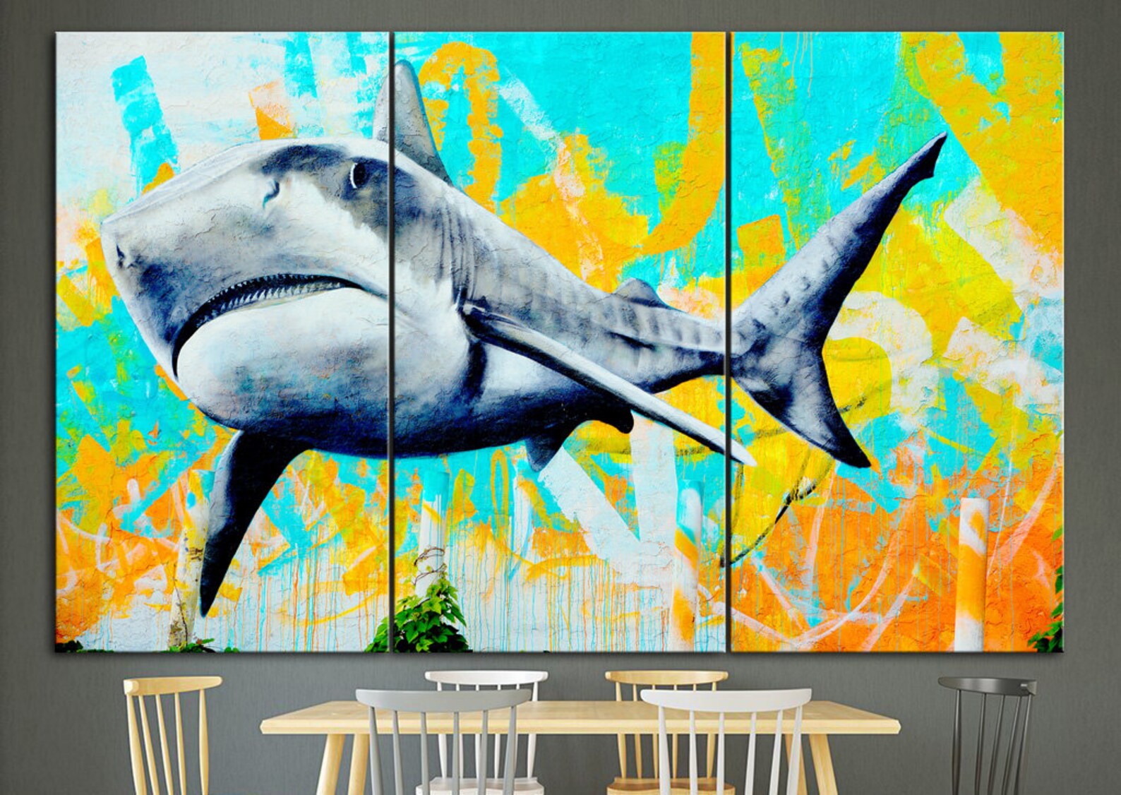 Extra Large Art Original Abstract Shark Print On Canvas Wall Etsy