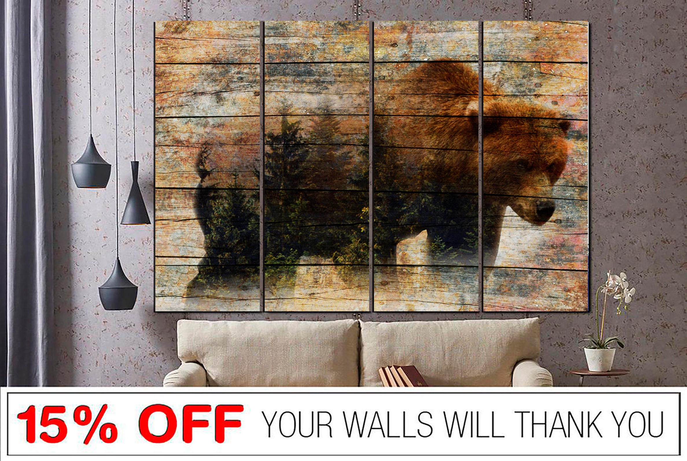 Grizzly Bear Canvas Wall Art Wild Animals Multi Panel Print Etsy