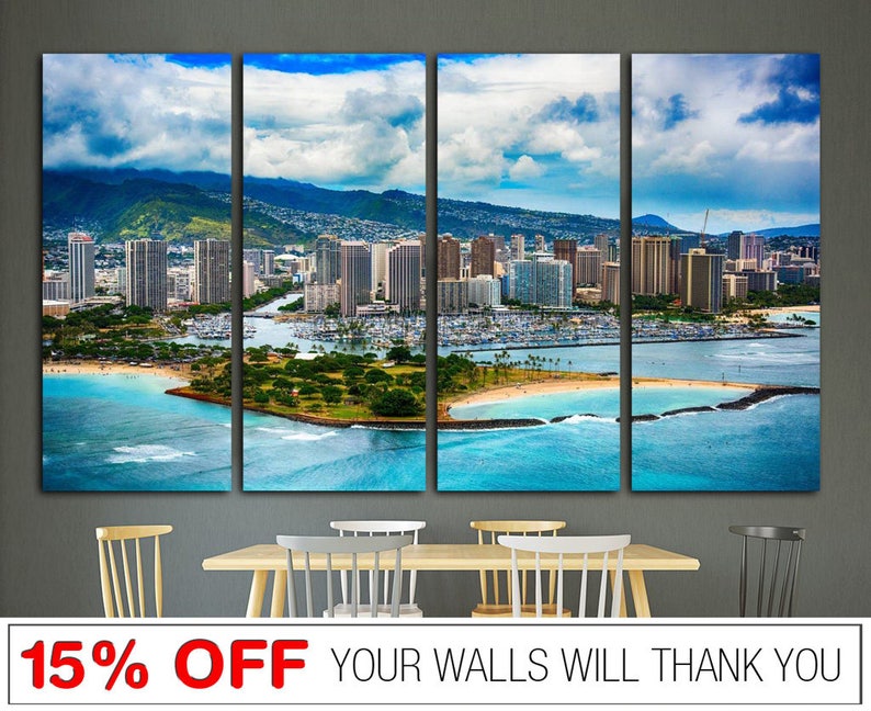 Oahu Beaches Honolulu City wall art Hawaii canvas Hawaii wall Etsy