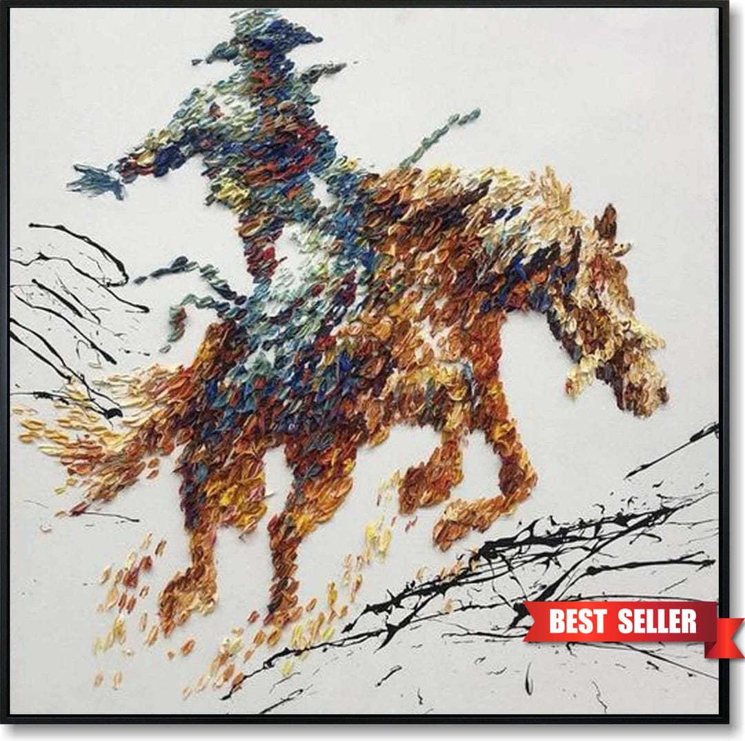 Abstract Cowboy on Horse Western Art Modern Wall Decor Colorful Horse ...