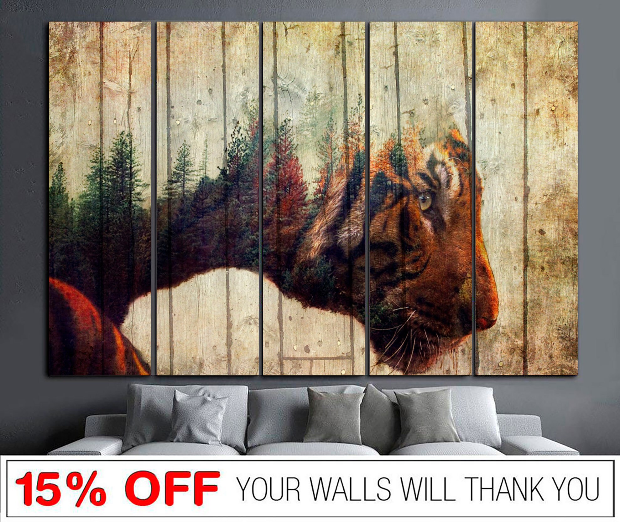 Tiger Canvas Wall Art Wild Animals Multi Panel Print Tiger Etsy