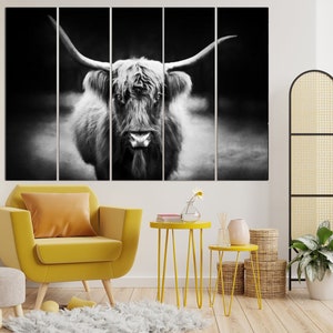 Longhorn Canvas Print Longhorn Cow Poster Western Home Decor Black and White Print Bull Poster Multi Panel Wall Art for Farmhouse Decor image 4