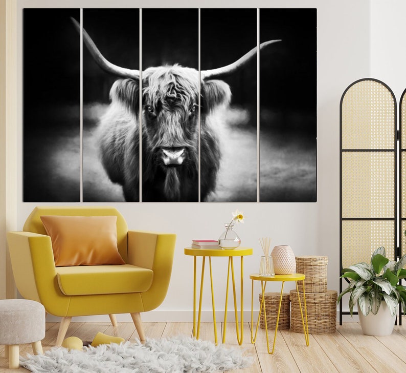 Longhorn Canvas Print Longhorn Cow Poster Western Home Decor Black and White Print Bull Poster Multi Panel Wall Art for Farmhouse Decor image 4