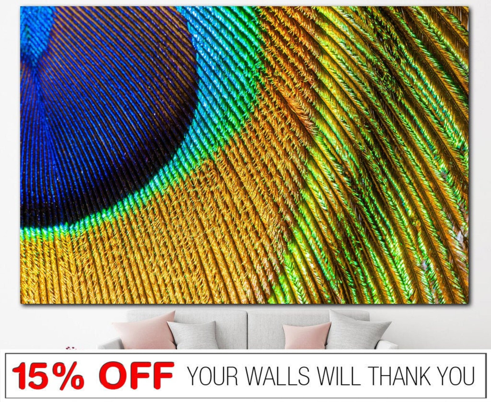 Peacock Feather Canvas Wall Art Colorful Peacock Feather Print Etsy