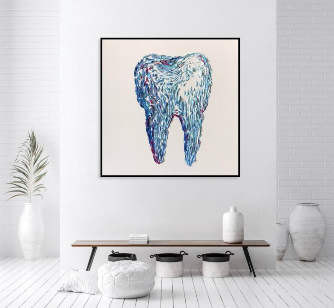 Tooth Acrylic Design Large Abstract Tooth Painting – Modern Dental Art Canvas, Textured ...