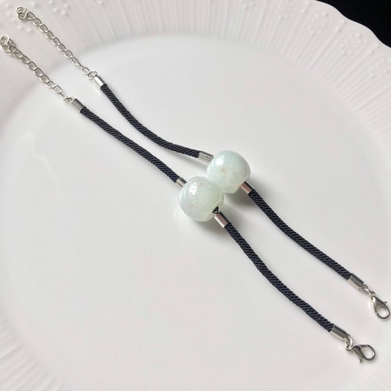 Jade Bracelet 17mm Big Jadeite Bead Adjustable Bracelet Chain - Natural Type A Burma Jadeite Translucent Soft Green