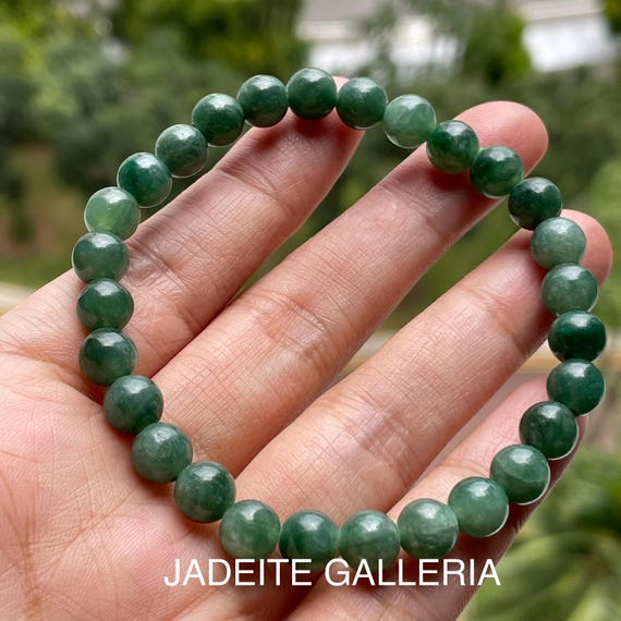 Jade bead bracelet - Natural Type A Burmese Jadeite Dark Green Jade Bracelet 7mm bead