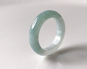 US7.75 Jade Band Ring Unisex - Authentic  Natural Burmese Type A Translucent Rare Bluish Green Jadeite