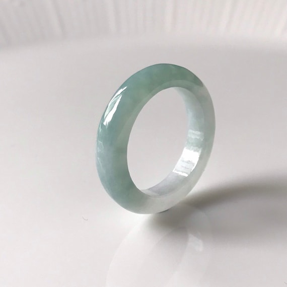 US7.75 Jade Band Ring Unisex - Authentic  Natural Burmese Type A Translucent Rare Bluish Green Jadeite