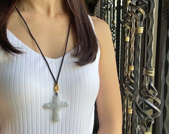 Jade CROSS Pendant - MYANMAR Untreated Natural Jadeite Type A (Grade A) Authentic Jade Cross Pendant white cross pendant
