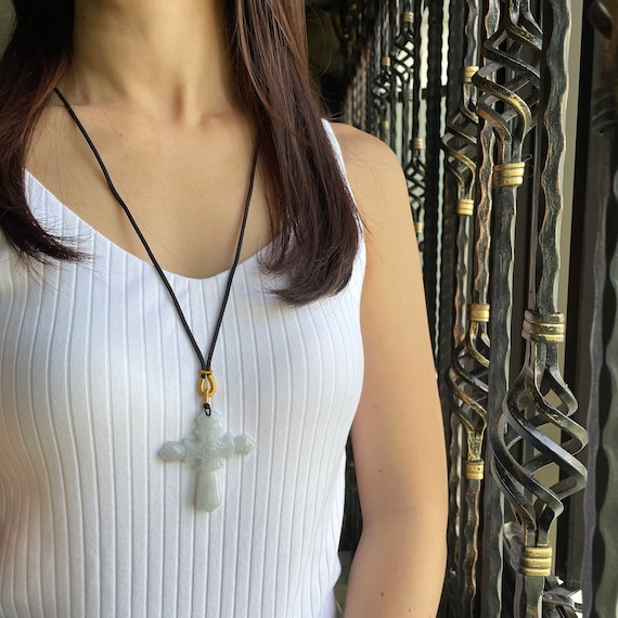 Jade CROSS Pendant - MYANMAR Untreated Natural Jadeite Type A (Grade A) Authentic Jade Cross Pendant white cross pendant