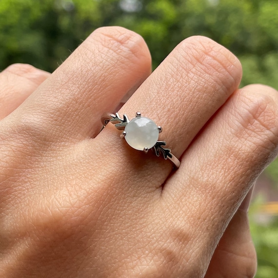 Natural Jadeite Cabochon Adjustable Ring - Type A Burmese Jadeite Cabochon with 925 Silver