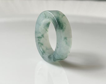 US7.6 Jade Ring für unisex geraden Bandring - Authentischer burmesischer Jadeit natürlicher Grad A hochtransparenter grüner Jade-Bandring