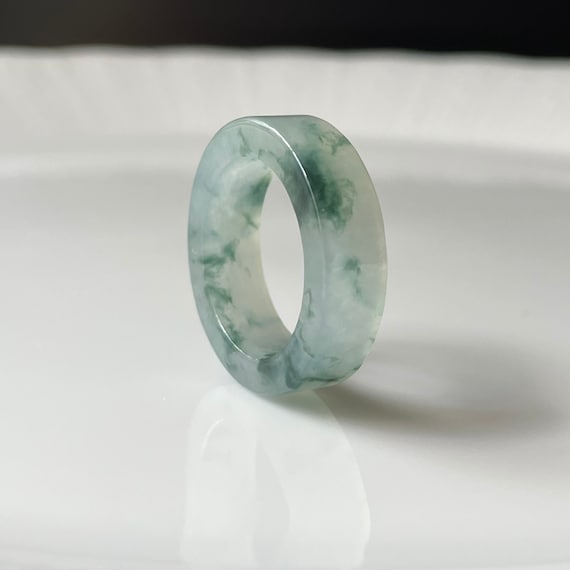 US7.6 Jade Ring for unisex straight cut band ring - Authentic Burmese Jadeite 100% Natural Grade A High Translucent Green Jade band ring