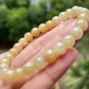 7.8mm Jadeite bead bracelet 100% Natural Type A Burma Jadeite Translucent Lime Juice Color