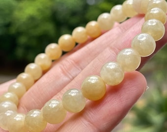 Pulseira de contas de jadeíte de 7,8 mm 100% natural tipo A Birmânia Jadeíte translúcida cor de suco de limão
