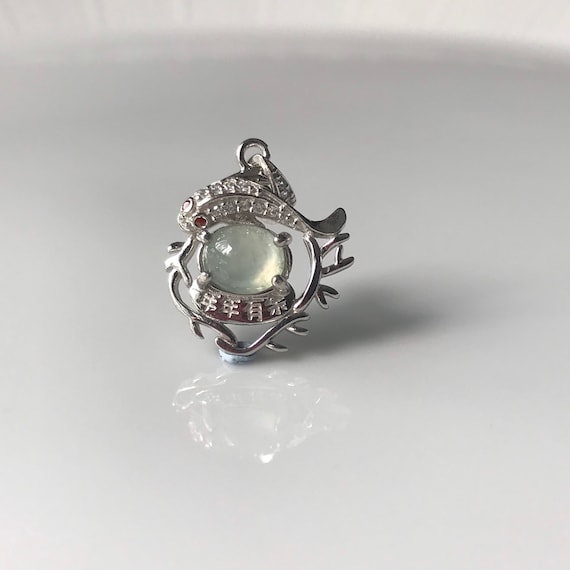 Icy jade Pendant- Fish pendant Natural Grade A Burmese Jadeite Authentic Icy Jade Cabochon 925 Silver Pendant