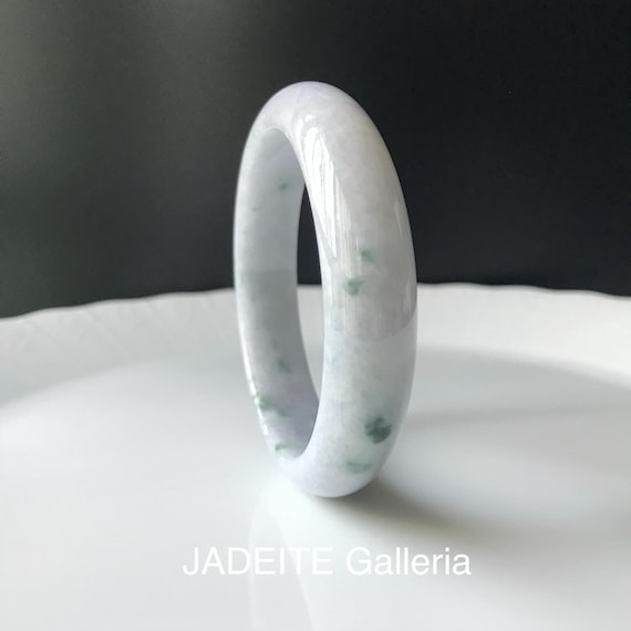 Lavender Jade Bangle - Pale Yam with Dark Green Spots Grade A Burmese Jadeite 56.7mm Natural Jade Bangle