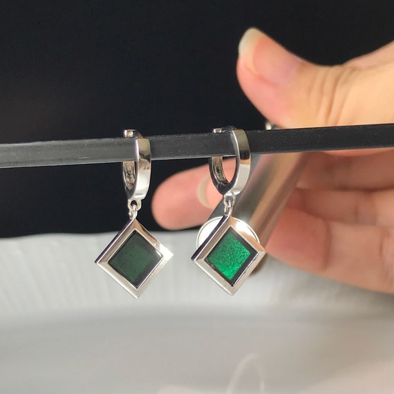 Natural Jade Earrings - MYANMAR Grade A Natural Jadeite Translucent Black with 925 silver Black Jade Earrings Black Jadeite Earrings