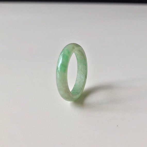 Jadeite Band Ring US6 3/4 Authentic Natural Burmese Jadeite Abacus Ring Translucent Green Jade Ring Jadeite Band Ring Natural Green Jade