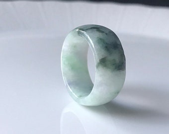 Jade Ring US 10.25 Type A Burmese Jade Translucent Green Myanmar Type A Jadeite Ring Wide Jade Band ring