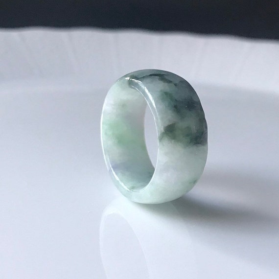Jade Ring US 10.25 Type A Burmese Jade Translucent Green Myanmar Type A Jadeite Ring Wide Jade Band ring