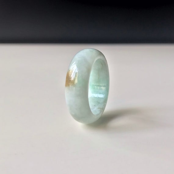 Jade Ring US9 Natural Type A Burmese Jadeite Jade Faint Green Abacus Jade ring Natural Jadeite band ring