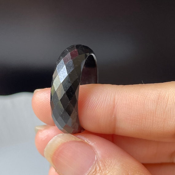 Jade ring US11 Type A Burmese Jadeite sparkle faceted band Ring Untreated Authentic Translucent Black Chicken Variety Jadeite Grade A