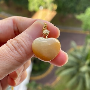 Natural Yellow Jadeite Pendant 18K Gold Bail  - Myanmar Authentic Jadeite Type A Burma Jadeite Grade A Yellow Jade Pendant Heart Jade