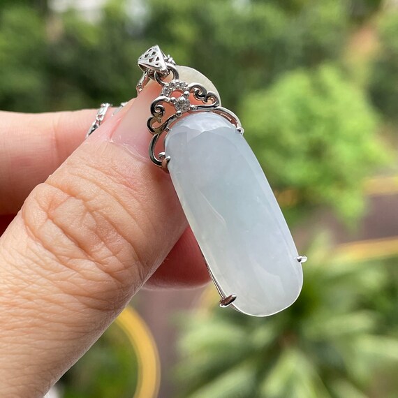 Smokey White Jadeite 925 Silver Pendant - Translucent Authentic Natural Type A Burmese Jadeite Jade Pendant