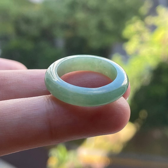Jade Ring US 6.75 unisex band rings - Authentic Burmese Jadeite Jade Genuine Natural Grade A Translucent Full Round Green