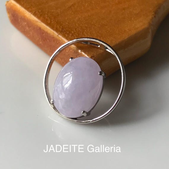 Lavender Jade Cabochon Pendant - Authentic Natural Type A Burmese Jadeite Lavender jadeite Pendant Purple Jade Pendant with 18K Gold