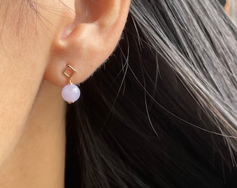 Lavender Jade Earrings 18K solid gold - Natural Lavender bead Rose Gold Stud Earrings - Grade A Burmese jadeite authentic Jade bead earrings