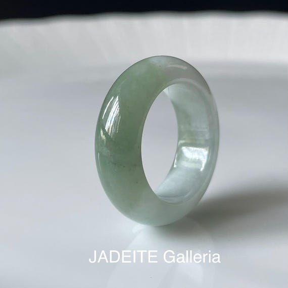 Jade Band Ring US8.75 - Burmese Type A Jadeite Jade Bi-color two tone green and white