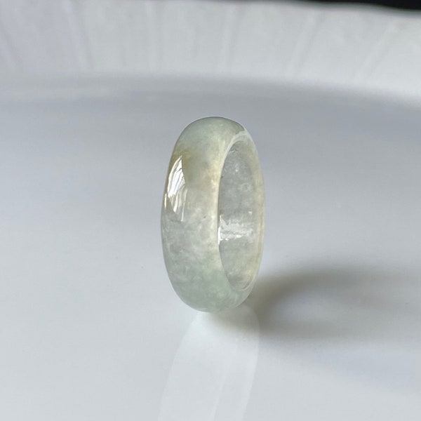 ユニセックス US6.5 未処理翡翠バンドリング - 天然ビルマ翡翠半透明ホワイト本物グレードAハンドメイドバンドリングアバカス翡翠