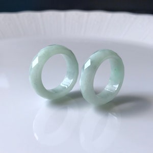 TWIN Jadeite Rings US6.25 & 6.5 Type A Burmese Jade sparkle faceted band Ring Untreated Authentic Translucent Milky Green Grade A Jadeite
