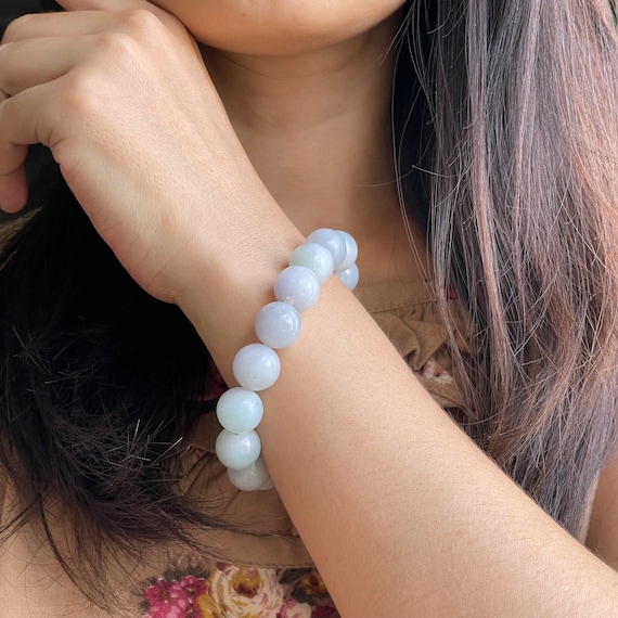 Jade bead bracelet- Natural Type A Burmese Jadeite Rare Hue of Yam Shade Translucent jadeite bracelet