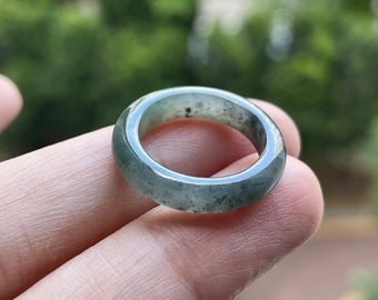 US3.25 Jade Band Ring Authentic Burmese Jadeite Natural Grade A Untreated Jadeite Translucent Green Grey