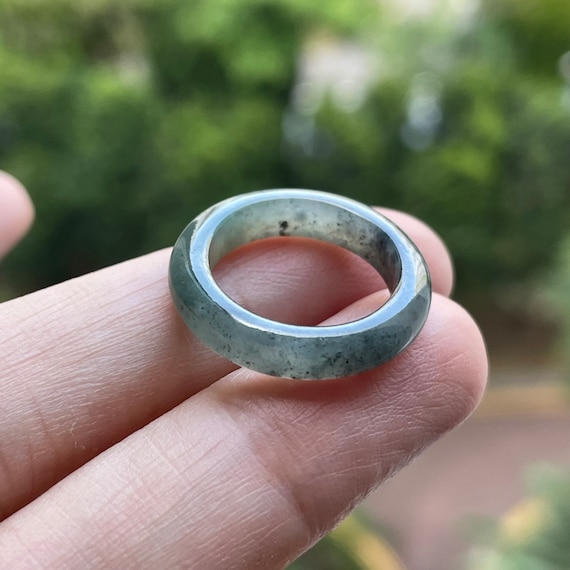 US3.25 Jade Band Ring Authentic Burmese Jadeite Natural Grade A Untreated Jadeite Translucent Green Grey