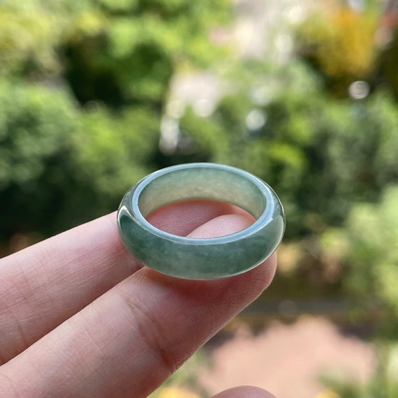 Jade Band Ring US6.75 -  Authentic Burmese Jadeite Jade 100% Natural Grade A Translucent Green Jadeite band ring