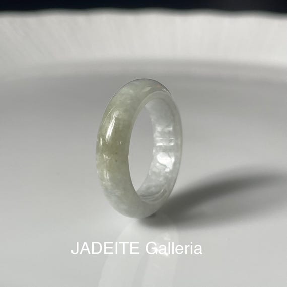 US6.75 Jade Ring - Authentic untreated natural Burmese jadeite translucent White Jade band ring