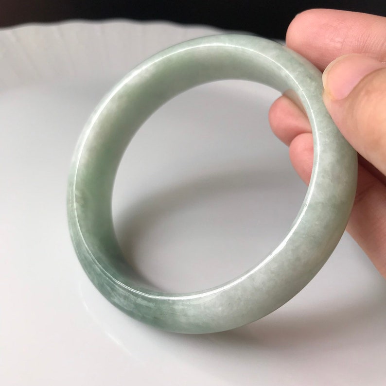 Untreated Jade Bangle 59.1mm- Faint Green and Gray Burmese Jadeite Authentic Grade A Translucent Green Jade Bangle image 9