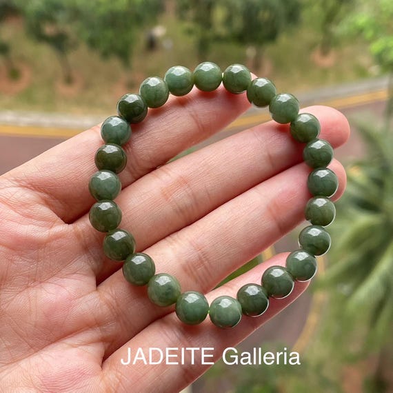 Jade bead 7mm+ Jade bracelet - Natural Type A BURMESE Jadeite Olive green Jade Bead Bracelet