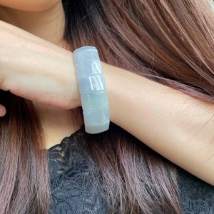 Jade Bangle Bracelet Limited Edition Hand Carved- Natural Type A Burma Jadeite Translucent Bluish Yam Jadeite plates Bracelet