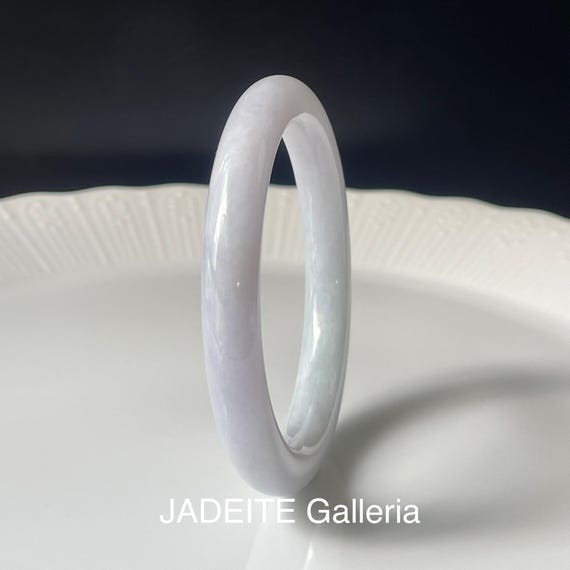 Jade Bangle 54.3 mm - Authentic Type A Burmese Jadeite Jade White  Soft Lavender Jade Bangle Translucent
