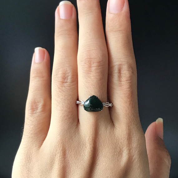 Burmese Jadeite Ring with 18K White Gold  - Genuine Burmese Jade Type A (Grade A) Jewelry