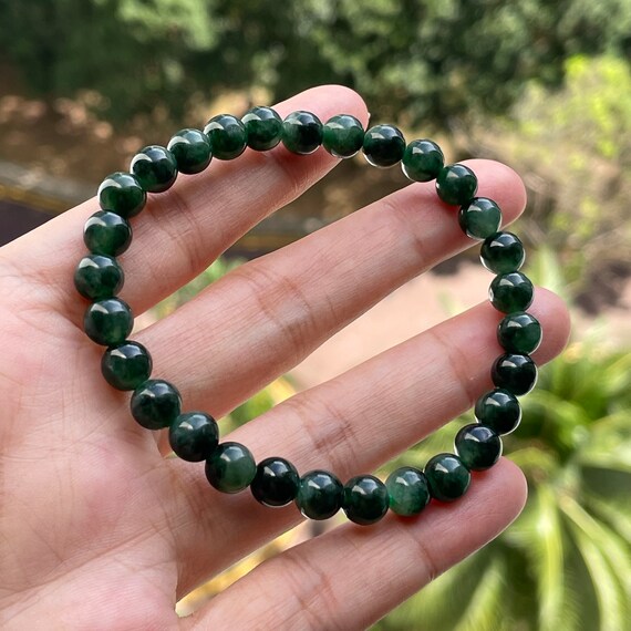 Jade Bead Bracelet 7mm - Authentic Natural Myanmar Jadeite Type A Jadeite Darkgreen Bead Bracelet