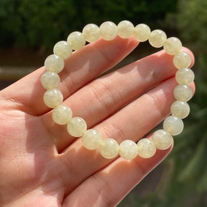 Yellow Jade bead bracelet 7mm  Natural Type A Burmese Jadeite Translucent Lime Juice Color Jade