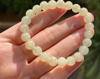 Pulseira de contas de jade amarelo 7 mm natural tipo A jadeíta birmanesa translúcida cor de suco de limão jade