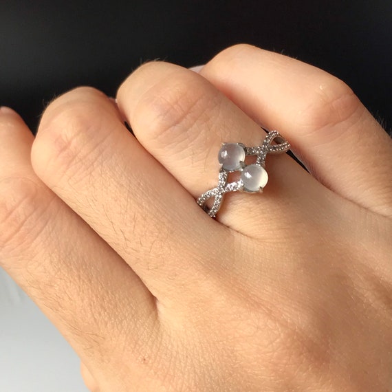 Burmese Jade Ring Adjustable - Natural Type A Icy Clear Jadeite Cabochon with 925 Silver